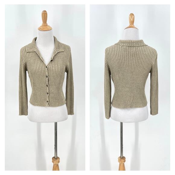 Marika Contompasis Sweaters - MARIKA CONTOMPASIS Vintage Crop Button Front Cardigan Sweater Womens Small Gold